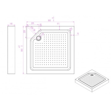 Душ корито Интер ICS90 90/90см. квадрат акрил бяло ИНТЕР КЕРАМИК