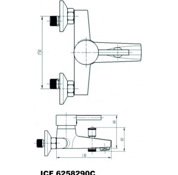 Смесител за вана/душ Кристи ICF6258290C с аксесоари хром ИНТЕР КЕРАМИК